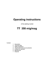 TNZ TT 350 mig/mag Operating Instructions Manual