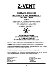 Z-FLEX Z-Vent SVE III Series Installation And Maintenance Instructions Manual