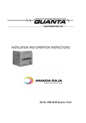 AMARA RAJA AMARON QUANTA 12L010 Installation And Operation Instructions Manual