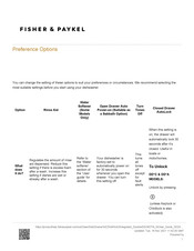Fisher & Paykel DISHDRAWER DD24DTI9 Preference Options