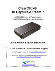 ClearClick HD Capture+Stream Users Manual & Quick Start Manual