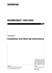 Siemens MAMMOMAT 3000 Installation And Start-Up Instructions Manual