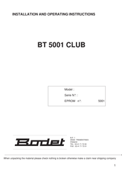 Bodet BT 5001 CLUB Installation And Operating Instructions Manual