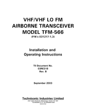 Technisonic Industries Limited TFM-566 Installation And Operating Instructions Manual