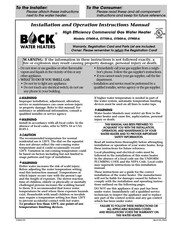 Bock Water heaters OT900-A Installation And Operation Instruction Manual