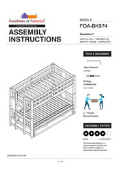 Furniture of America Kadence FOA-BK974 Assembly Instructions Manual