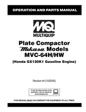 MQ Multiquip Mikasa MVC-64HW Operation And Parts Manual