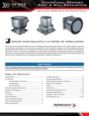 Aerovent IM-502 Installation, Operation & Maintenance Manual