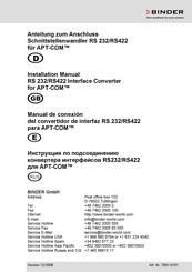 Binder 8012-0556 Installation Manual