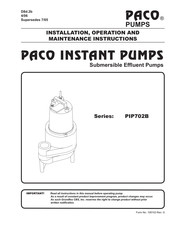 Paco-Pumps PIP702B Series Installation, Operation And Maintenance Instructions