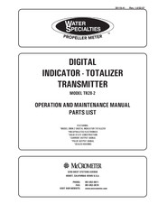Water Specialties TR28-2 Operation And Maintenance Manual