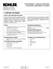 Kohler TROCADERO Installation Instructions Manual