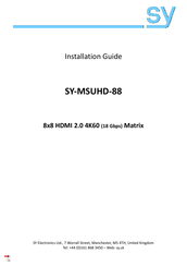 SY Electronics SY-MSUHD-88 Installation Manual