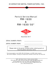 DMF RW-1630 Installation And Parts & Service Manual