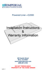 Imperial Kitchen Ventilation C2030PSSB-IS22-SS Installation Instructions & Warranty Information