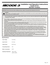 Code 3 Matrix Assembly, Installation And Operation Instructions