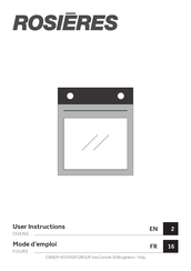 CANDY HOOVER ROSIERES RFC303379PNI User Instructions