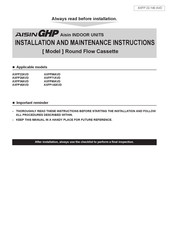 Aisin AXFP36AVD Installation And Maintenance Instructions Manual