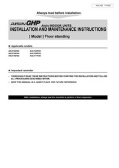 Aisin AXLP36P2D Installation And Maintenance Instructions Manual