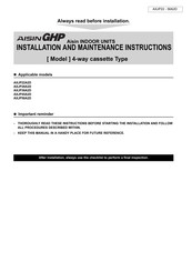 Aisin AXJP36A2D Installation And Maintenance Instructions Manual