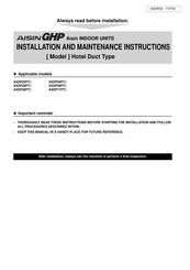 Aisin AXDP36P7D Installation And Maintenance Instructions Manual