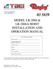 TBEI Rugby LR-2866A Installation And Operation Manual