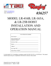 TBEI Rugby LR-416B Installation And Operation Manual