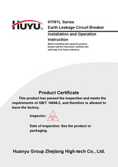Huanyu HYM1L-250 Installation And Operation Instruction Manual