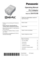 Panasonic HD-PLC DA-PU100 Operating Manual