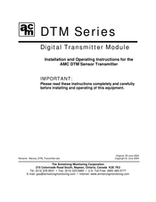 ACM DTM Series Installation And Operating Instructions Manual