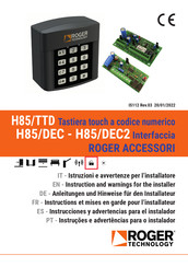 Roger Technology H85/TTD Instruction And Warnings For The Installer