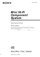 Sony MHC-F150 - Mini Hi Fi System Operating Instructions Manual
