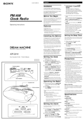 Sony ICF-C215 - Fm/am Dual Alarm Clock Operating Instructions