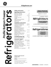 GE PFSF2MIYWW - Profile 22.2 cu. Ft. Refrigerator Owner's Manual & Installation Instructions