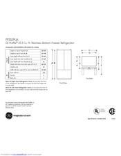 GE Profile PFSS2MJXSS Dimensions And Installation Information