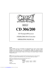 Cary Audio Design CD 306 Operating Manual