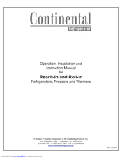Continental Refrigerator 102004 Operator's Installation And Instruction Manual