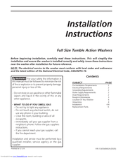 Frigidaire Full Size Tumble Action Washers Installation Instructions Manual