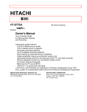 Hitachi VHS VT-S772A Owner's Manual