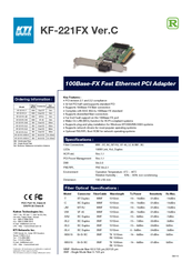 KTI Networks 100Base-FX Fast Ethernet PCI Adapter KF-221FX Ver.C Specifications