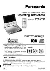 Panasonic DVDLV57 - PORTABLE DVD Operating Instructions Manual