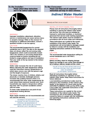 Rheem Indirect Water Heater Instruction Manual