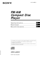 Sony CDX-L450V - Fm/am Compact Disc Player Operating Instructions Manual