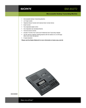 Sony BM850T2 - Microcassette Recorder / Transcriber Specifications
