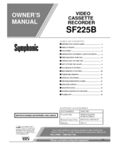 Symphonic SF225B Owner's Manual