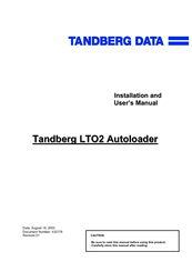 Tandberg Data Autoloader Tandberg LTO2 Installation And User Manual