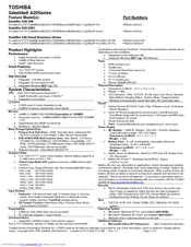Toshiba Satellite A20 Small Business Series Specification Sheet