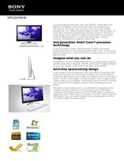 Sony VAIO VPCL231FX/W Specification Sheet