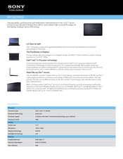 Sony VAIO VPCCB27FXB Specifications