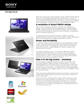 Sony VAIO VPCSB31FX/B Specifications